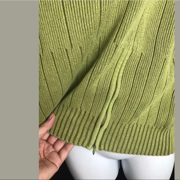 ICELANDIC DESIGN 1/4 Zip Sweater Green Ribbed Knit Collared Cotton Pullover - Picture 2 of 9